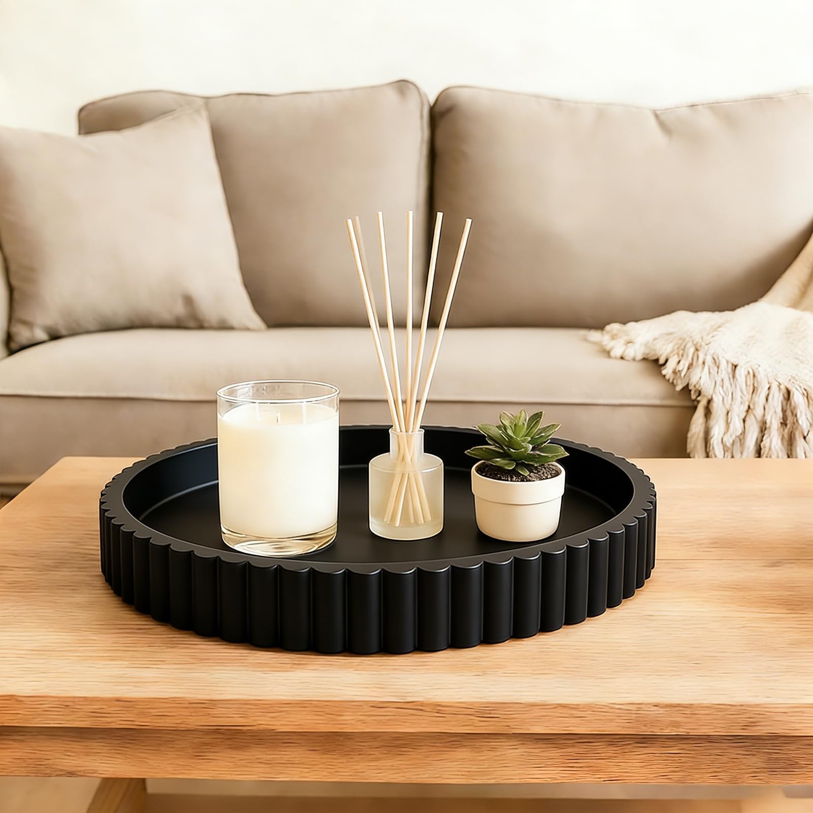 Round Decorative Tray for Coffee Table Decor - Resin Modern Table Centerpiece...