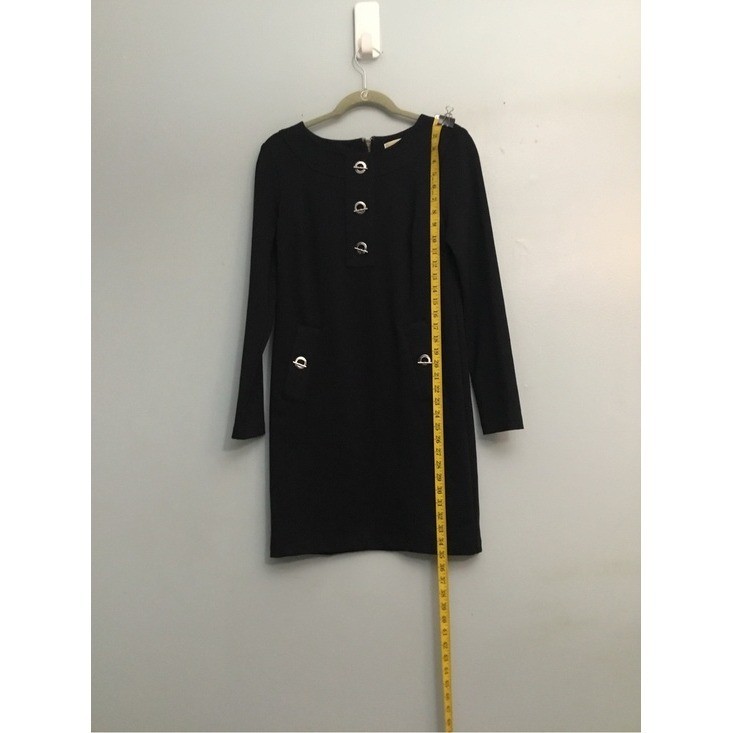 Michael Kors Black Long Sleeve Shift Dress Silver Accents Size S Classic