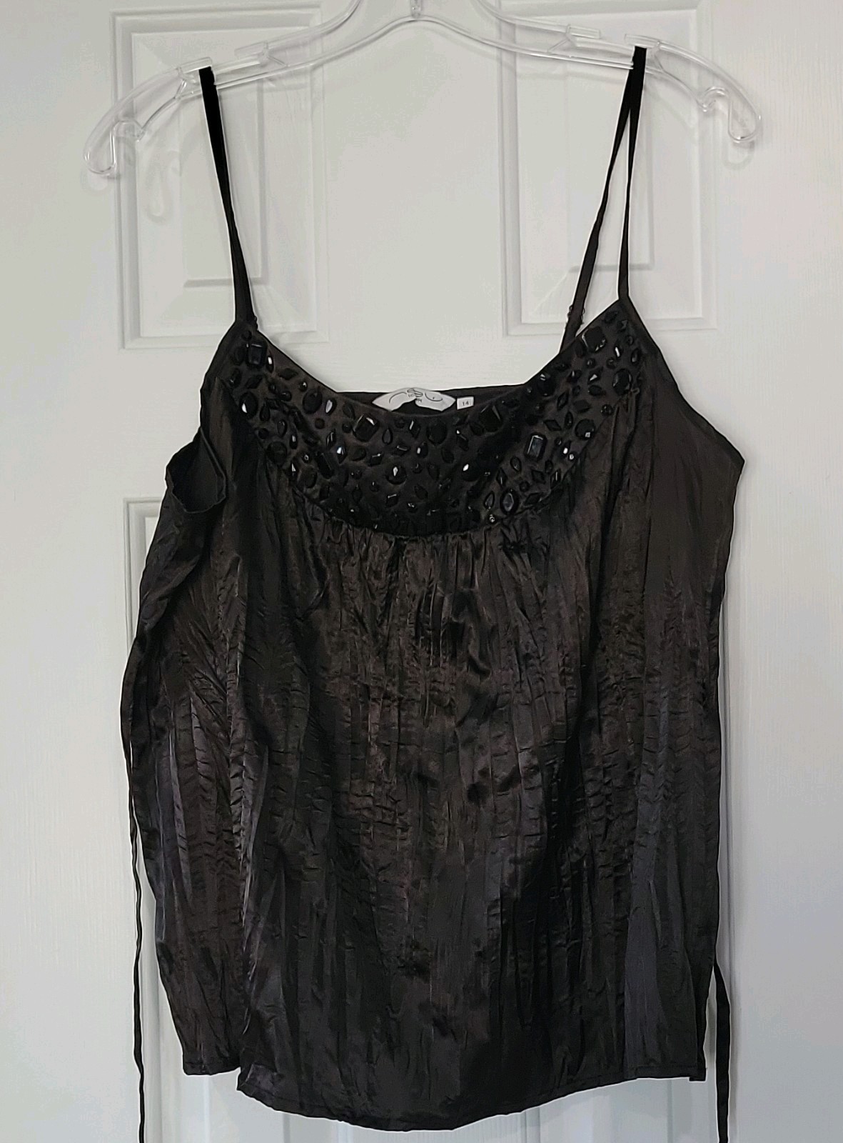 New Look 14 Y2K Glam Beaded Cami Top Black Party Coquette Evening Chic