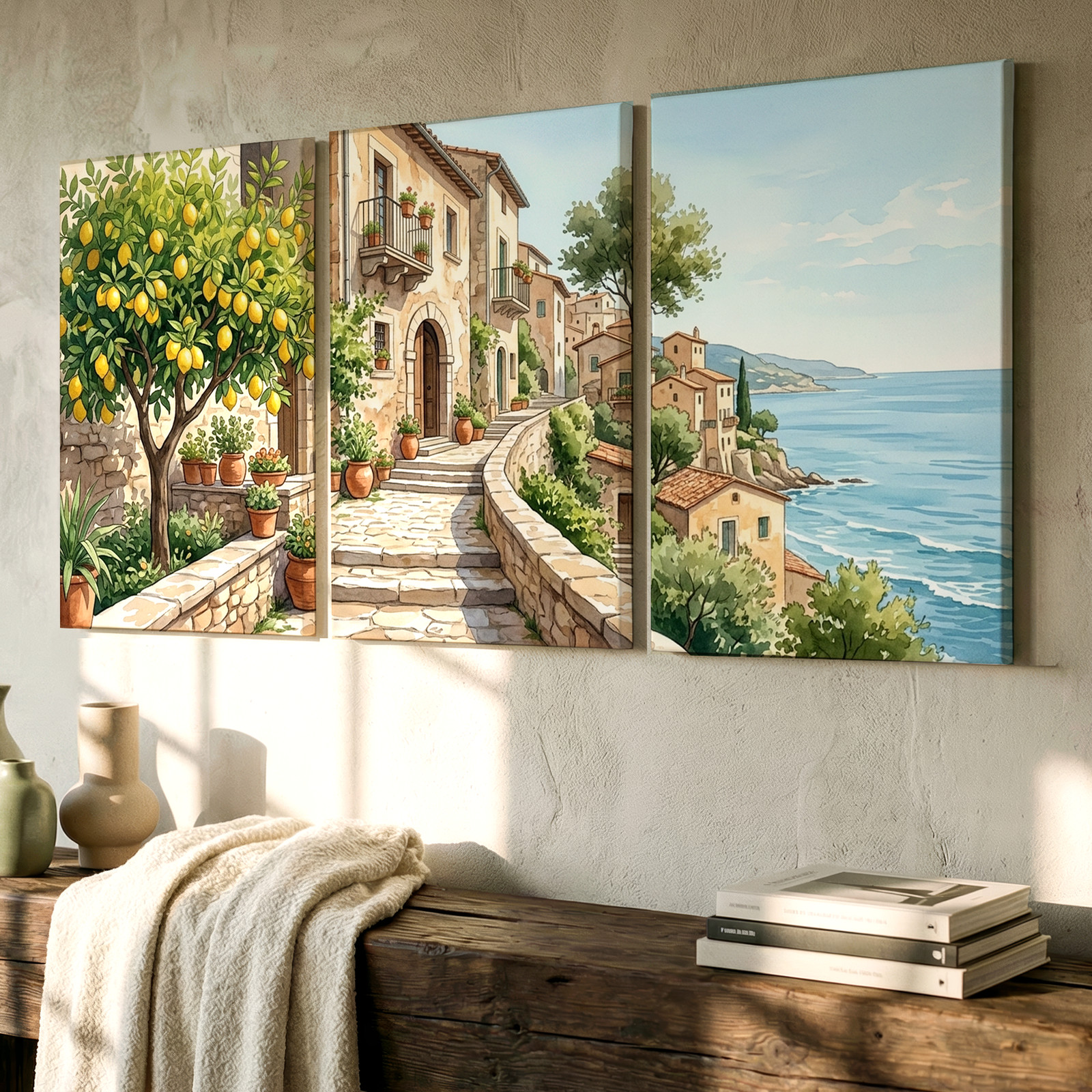 3 Pieces Mediterranean Large Wall Art Canvas Set for Living Room Set Of 3