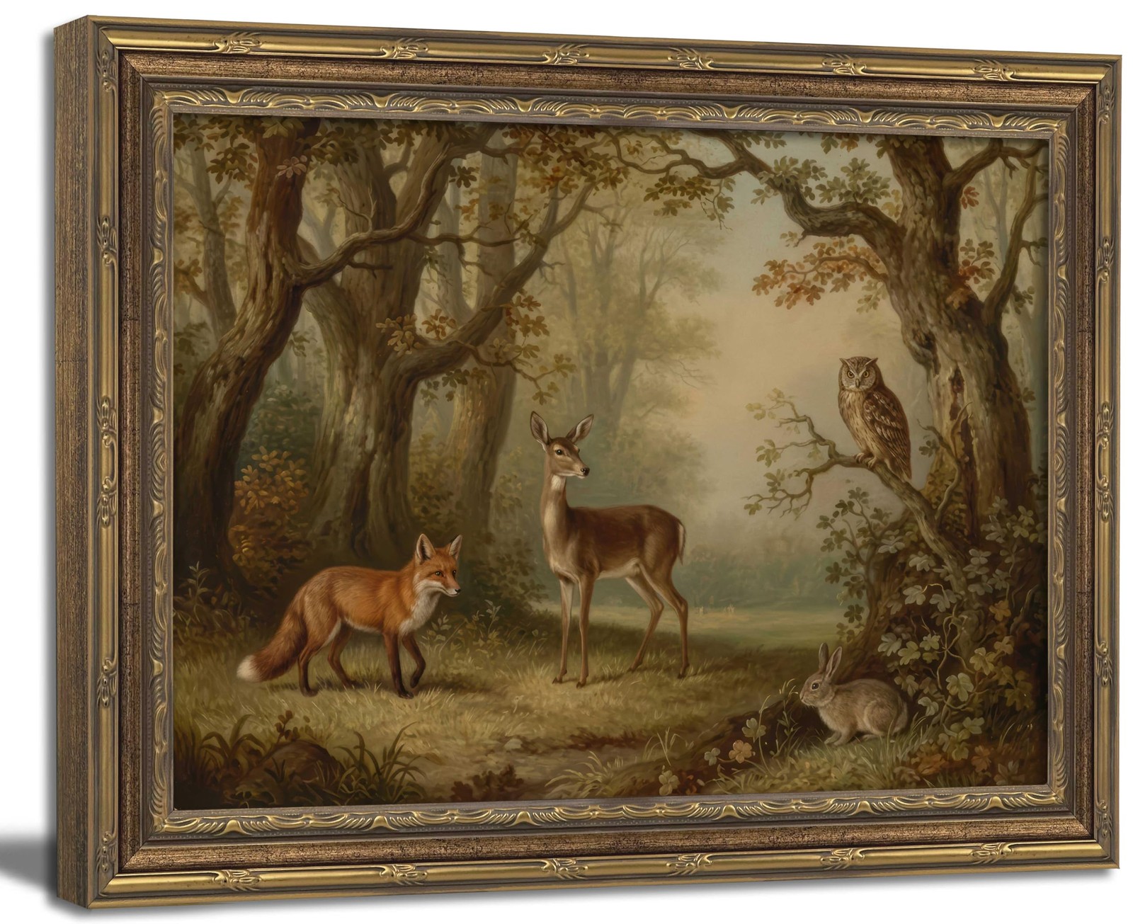 Vintage Gold Framed Wall Art Moody Woodland Animals Wall Art Whimsical Forest...