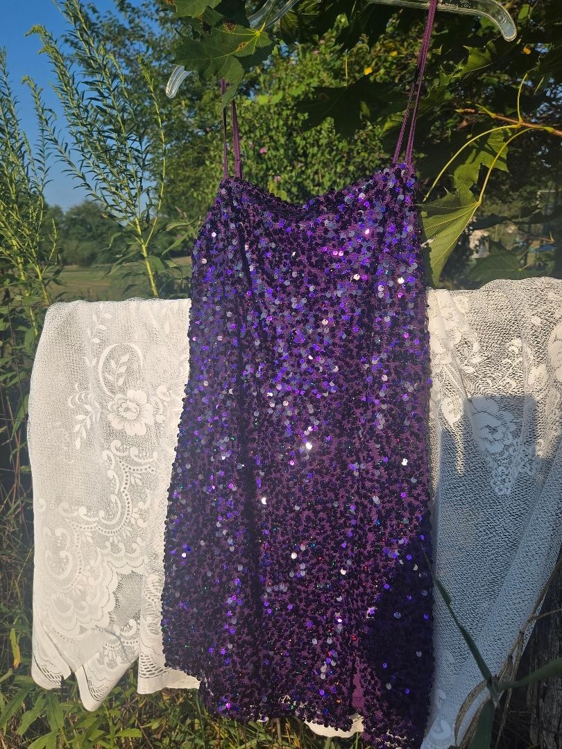 Dress short classy purple sequence 3 quarter side zipper small front slit
