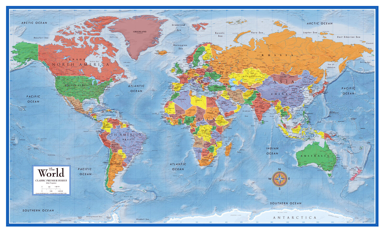 24x36 World Classic Premier 3D Wall Map - large poster wall mural art decor