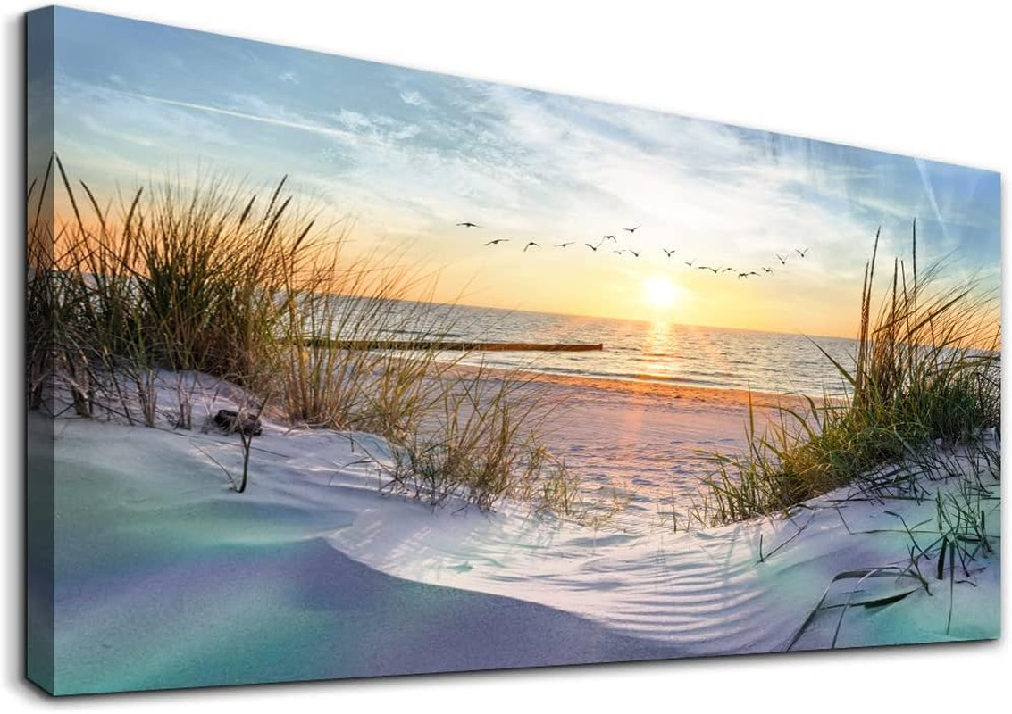 Large Canvas Wall Art - Blue Ocean Beach Landscape for Modern Home Decor