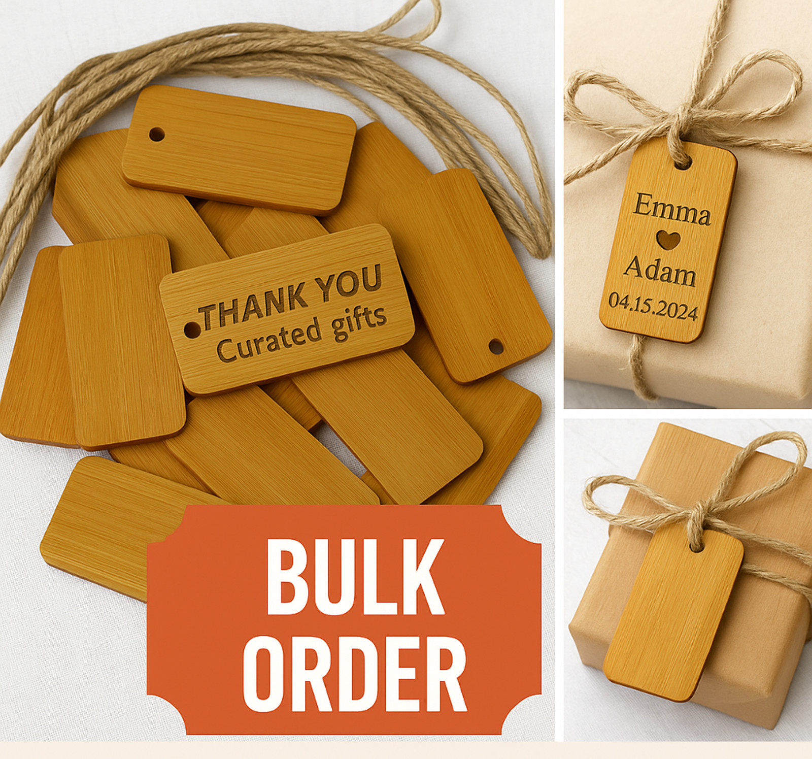 Personalized Engraved Wooden Tag Custom Gift Name Logo favors wood Bulk order