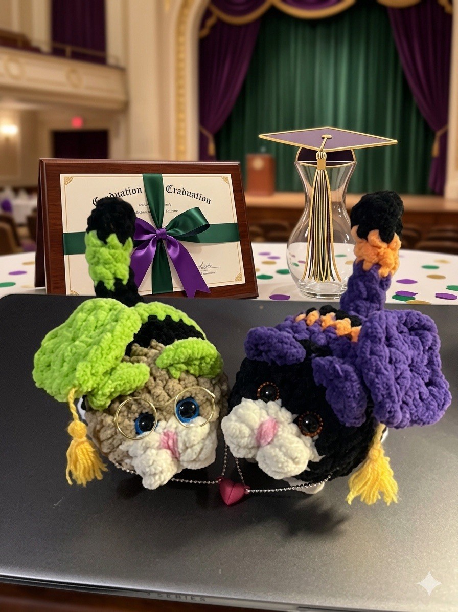 2 Custom Graduation Crochet Cat Personalized Gift  Magnet Heart Necklace