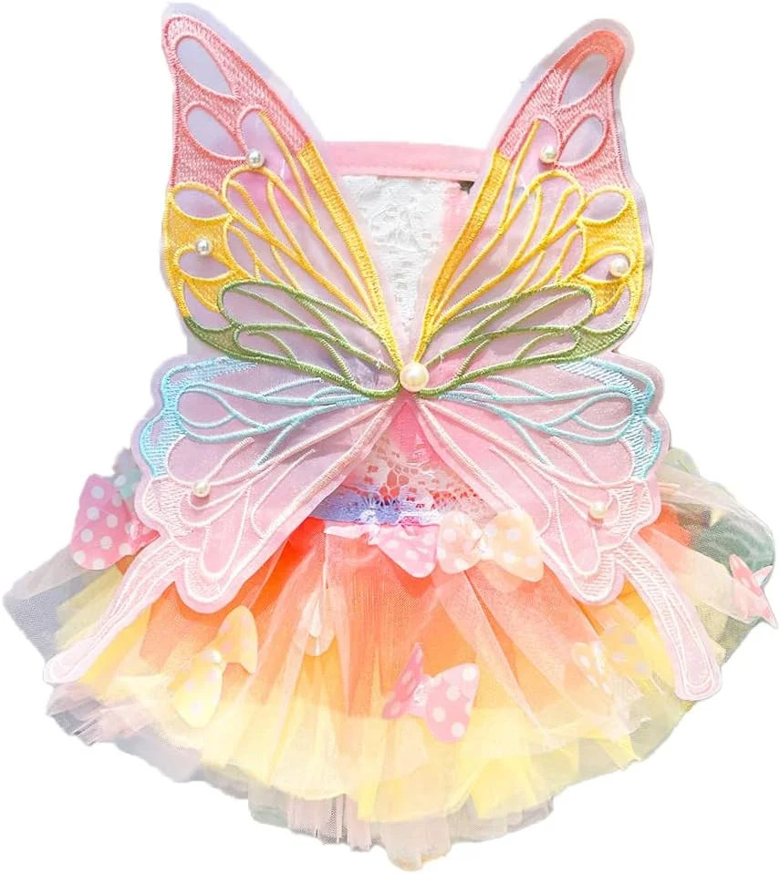 Dog Princess Dress,Summer Thin Cat Rainbow Butterfly Pettiskirt Cute Pet Clothes