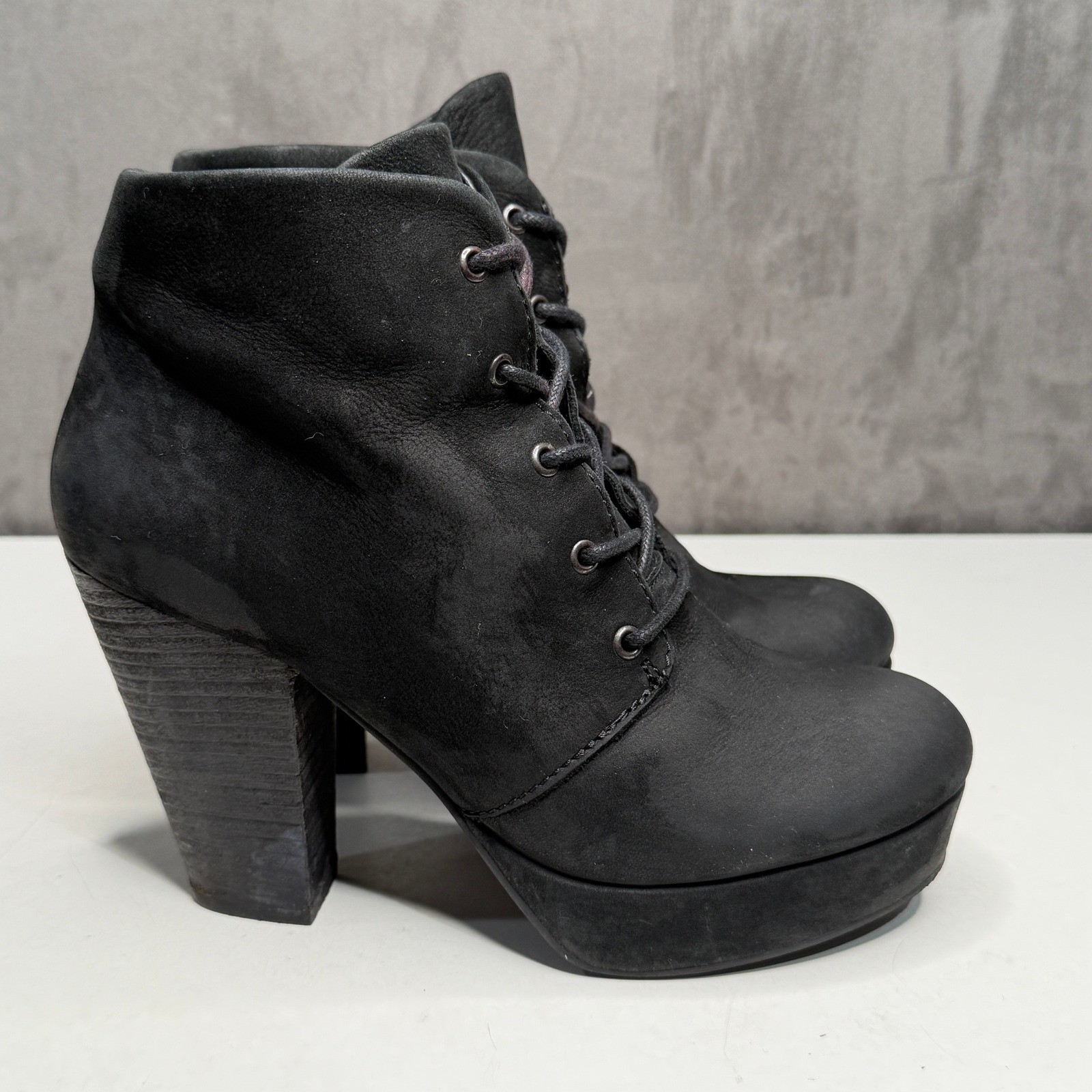 Rag & Bone Raspy Platform Ankle Boots Womens 7.5 Black Lace Up Chunky Heel Edgy