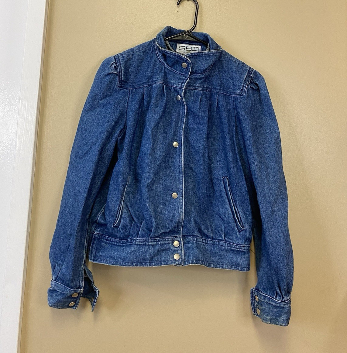S.BII Women's Blue Snap Front Bomber Style Denim Jacket