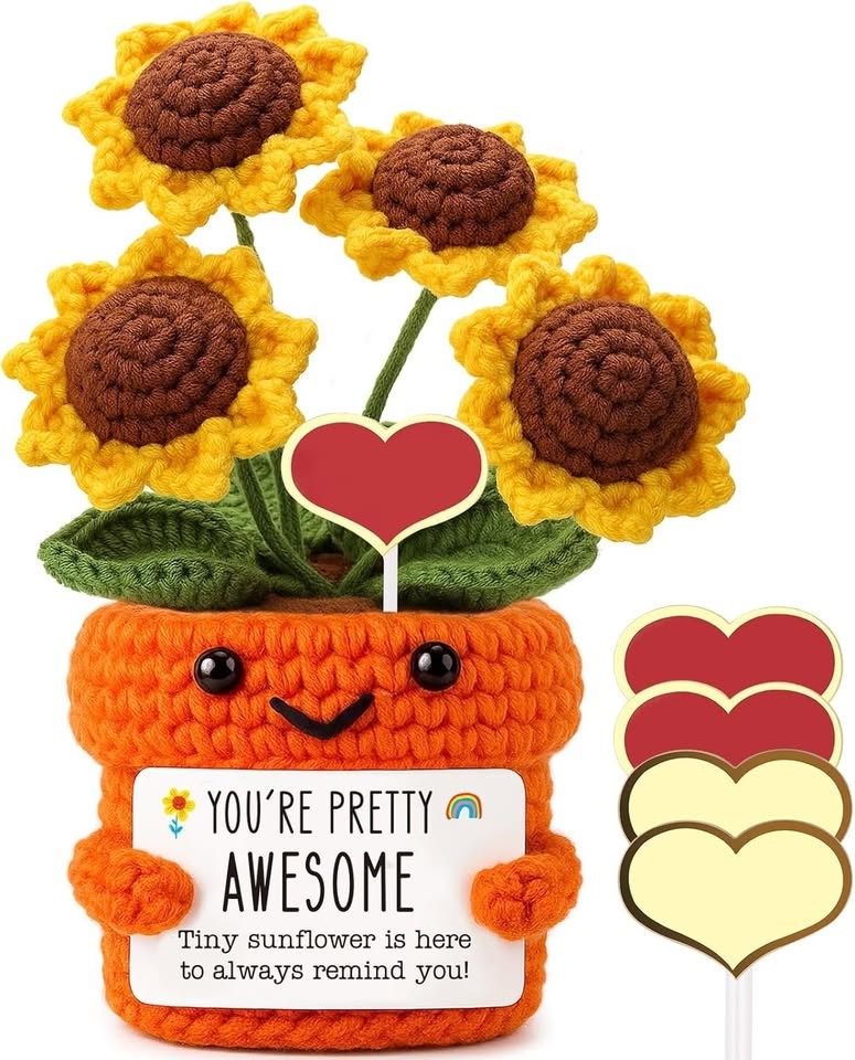 Mini Inspirational Gifts for Women Handmade Crochet Sunflower for Encouragement