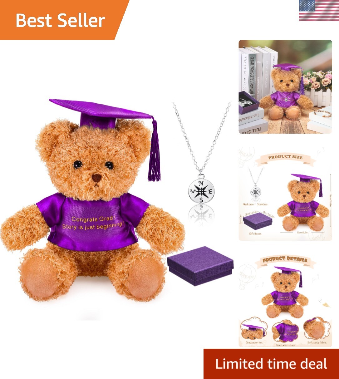 3 Pcs 2026 Graduation Gift Set Include Graduation Plush Bears Inspirational C...