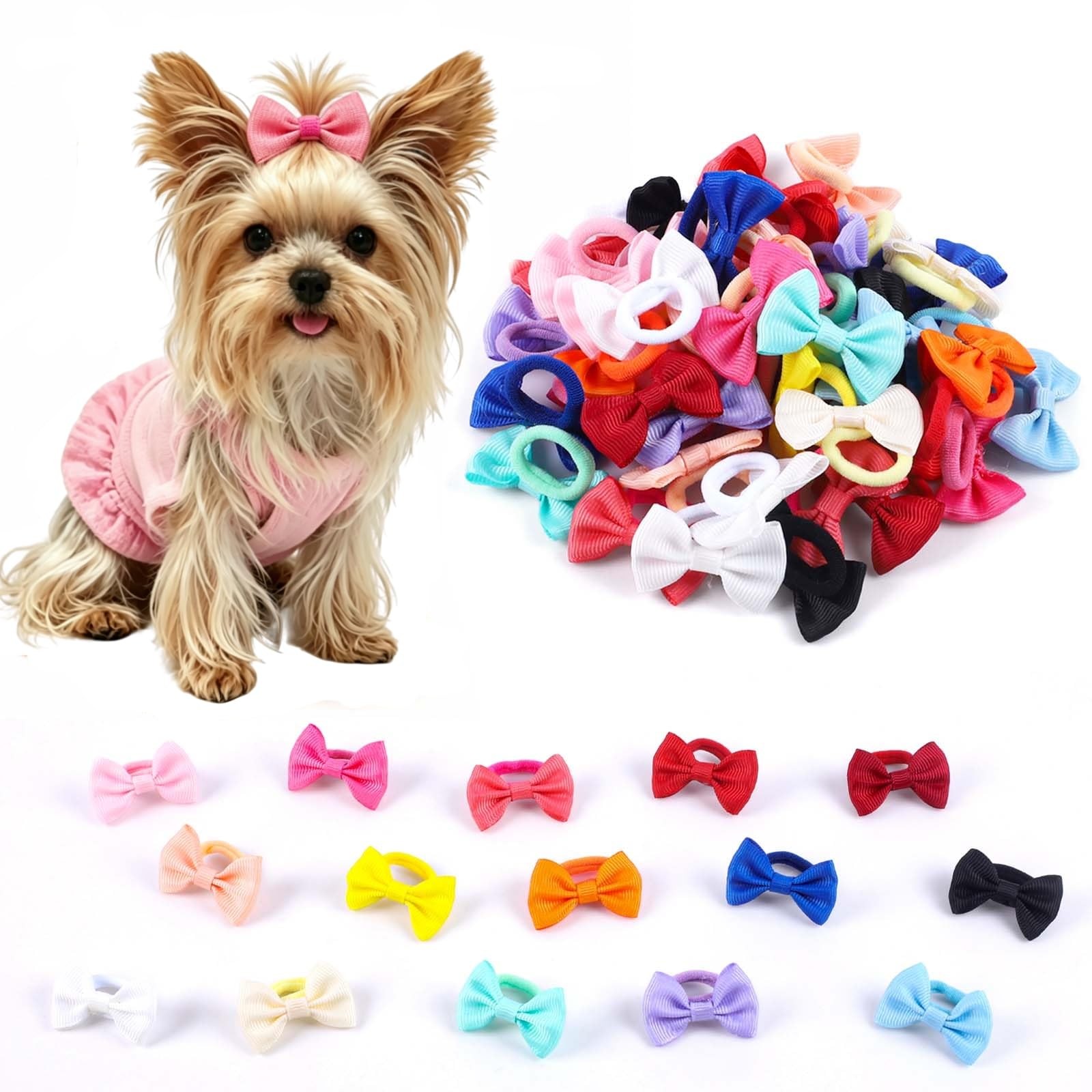 50Pcs Dog Hair Bows with Elastic Bands Cute Pet Hair Ties Topknot Bows for Sm...
