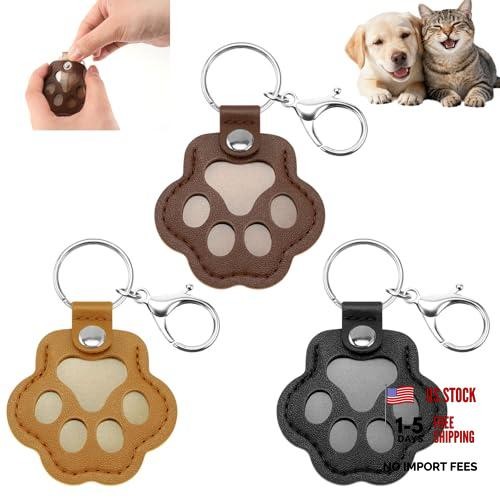 3 Pcs Pet Fur Storage Keychain, Cute Dog Cat Paw Shaped Leather Keychain for