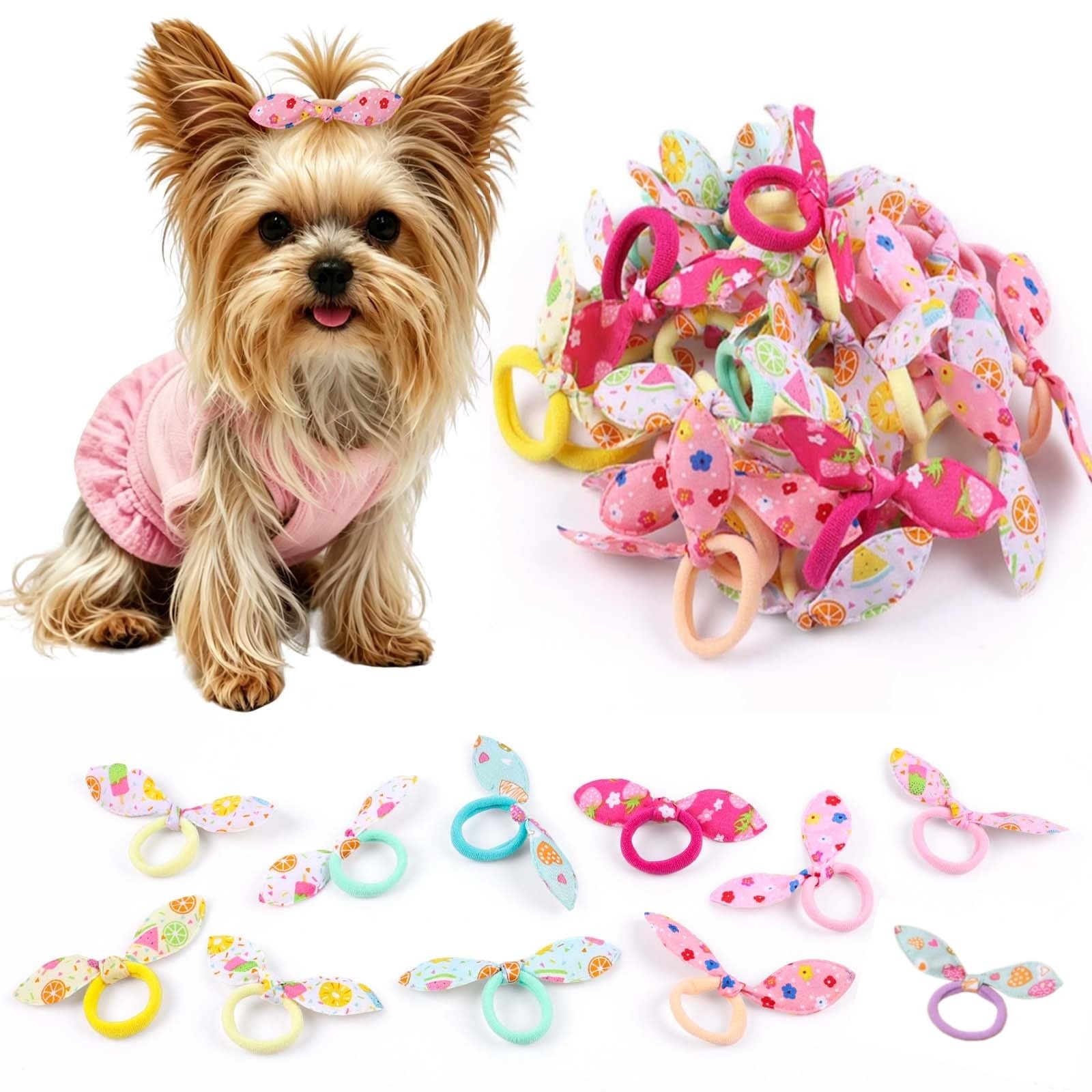50Pcs Dog Hair Bows with Elastic Bands Cute Pet Hair Ties Topknot Bows for Sm...