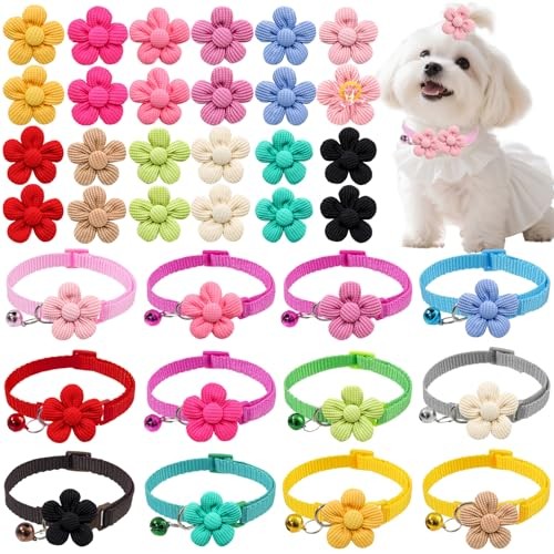 36PCS Dog Flower Collar and Hair Bows Set,Multi Color Cute Pet Collar 
