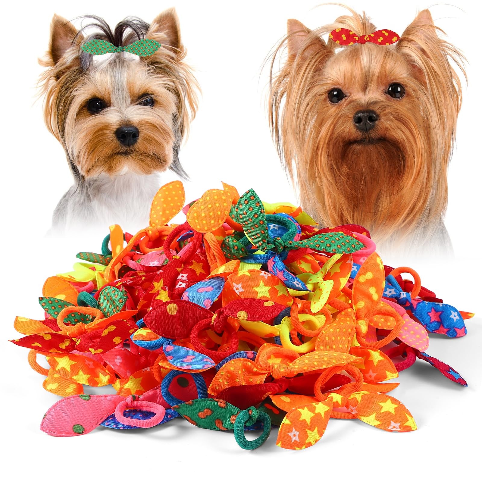 100 Pcs Small Dog Hair Ties, Puppy Dog Cute Rabbit Ear Hair Ties Set Bowknot ...
