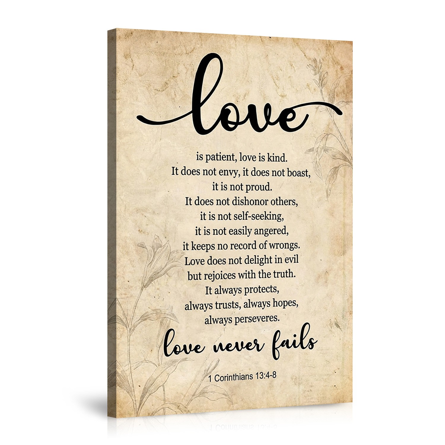 Love Never Fails Canvas Poster Wall Art Christian Inspirational Quote Decor 