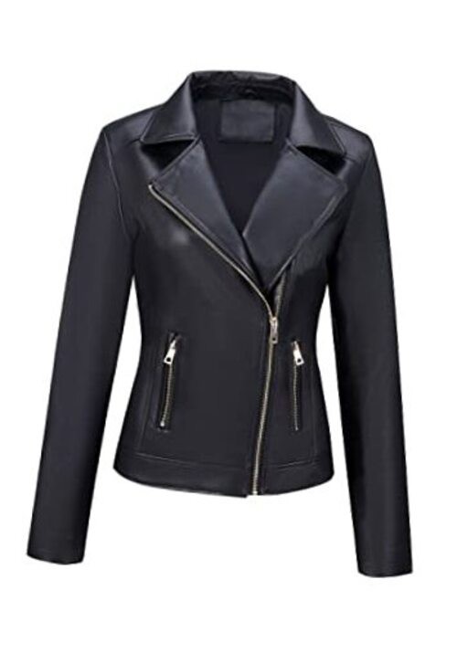 Women's Faux Leather Casual Jacket 2026 Spring Trendy X-Large Black Biker Coat