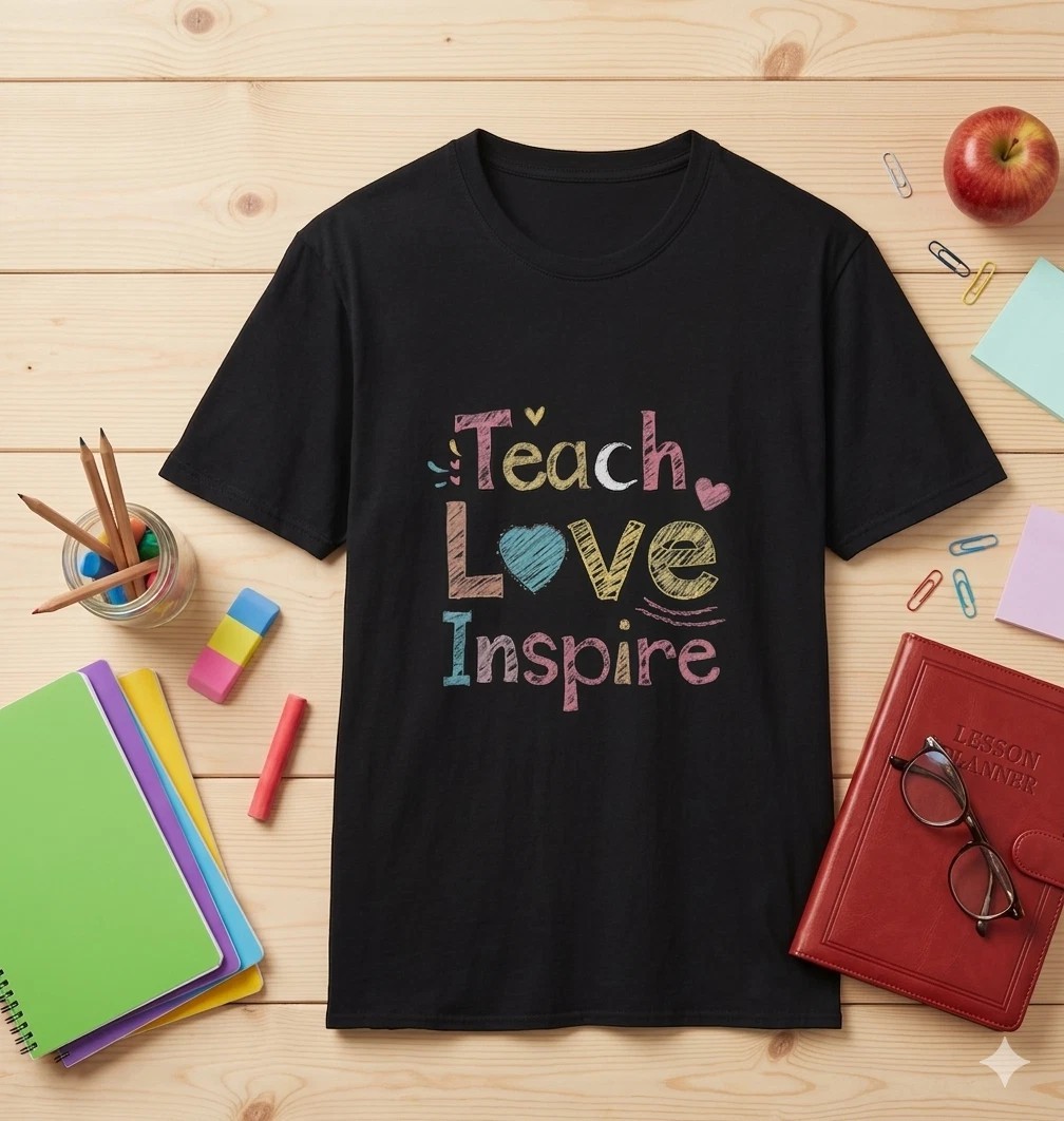 Teach Love Inspire Chalkboard Style Teacher Life Black Cotton T-Shirt