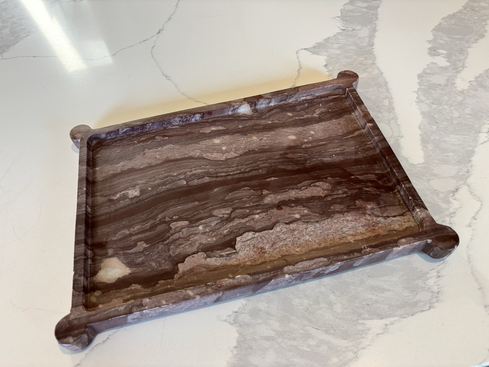 Mixed Veined Marble Tray 14 x 10 – Modern Decor, Coffee Table, Candle Display