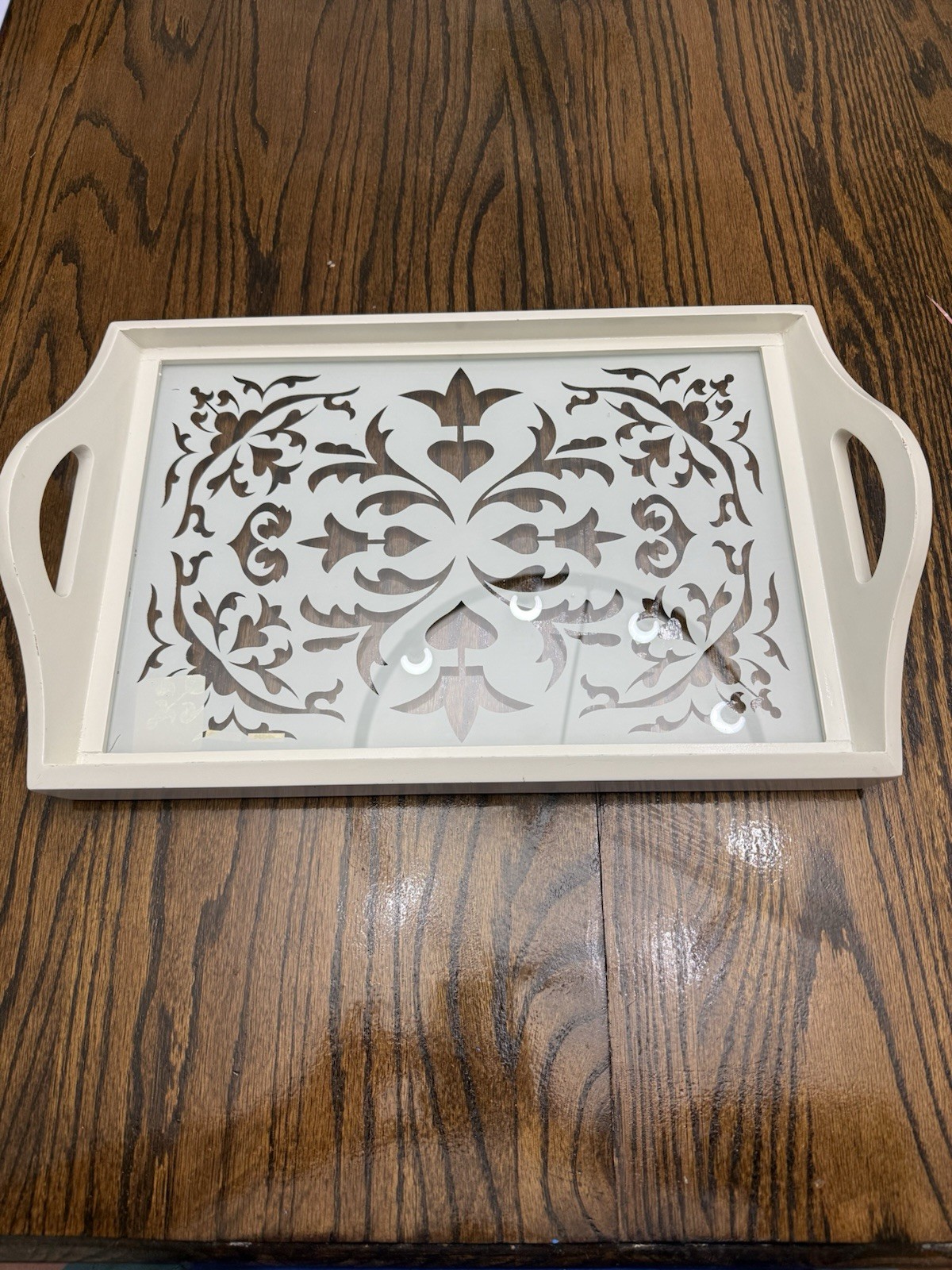 White Decorative Tray with Glass Base for Coffee Table Home Decor Modern Target