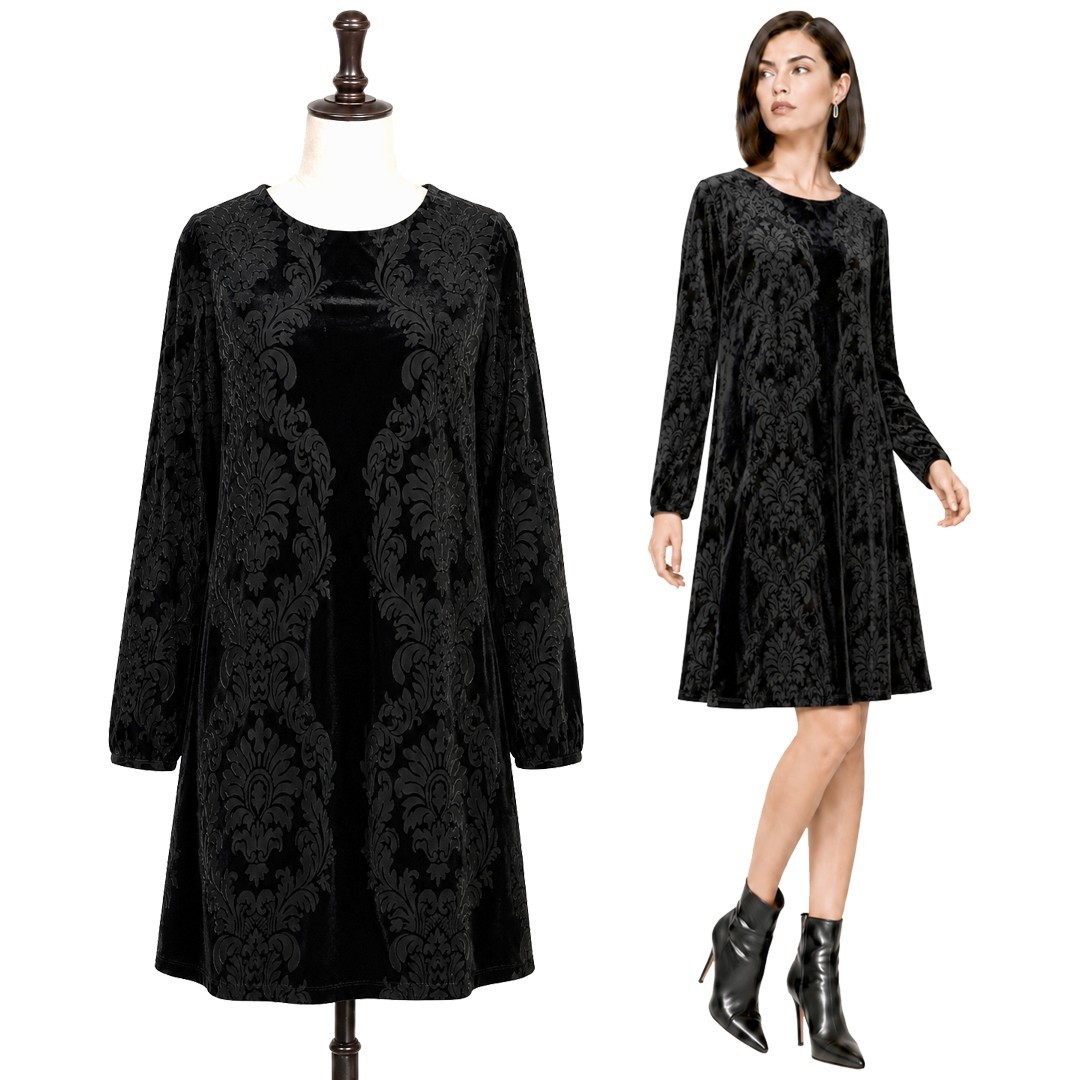 Taylor Size 12 Black Flocked Damask A Line Dress Goth Whimsigoth Baroque