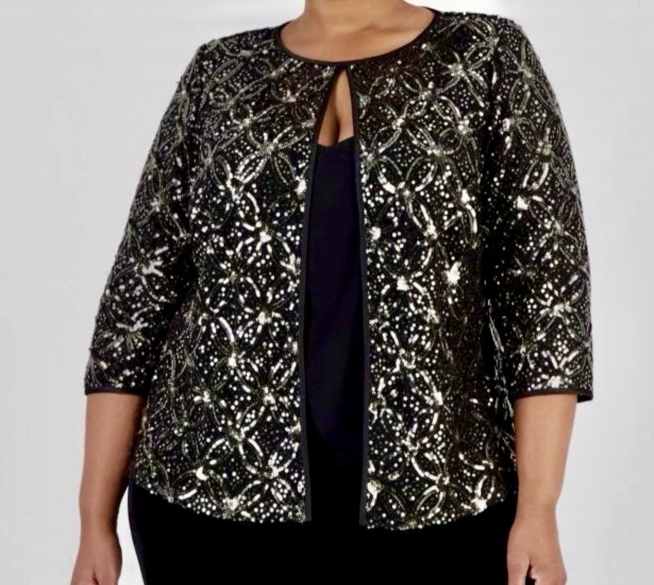 Alex Evenings Women's Black & Gold Sequin Layered-Look Top Plus Size 1X