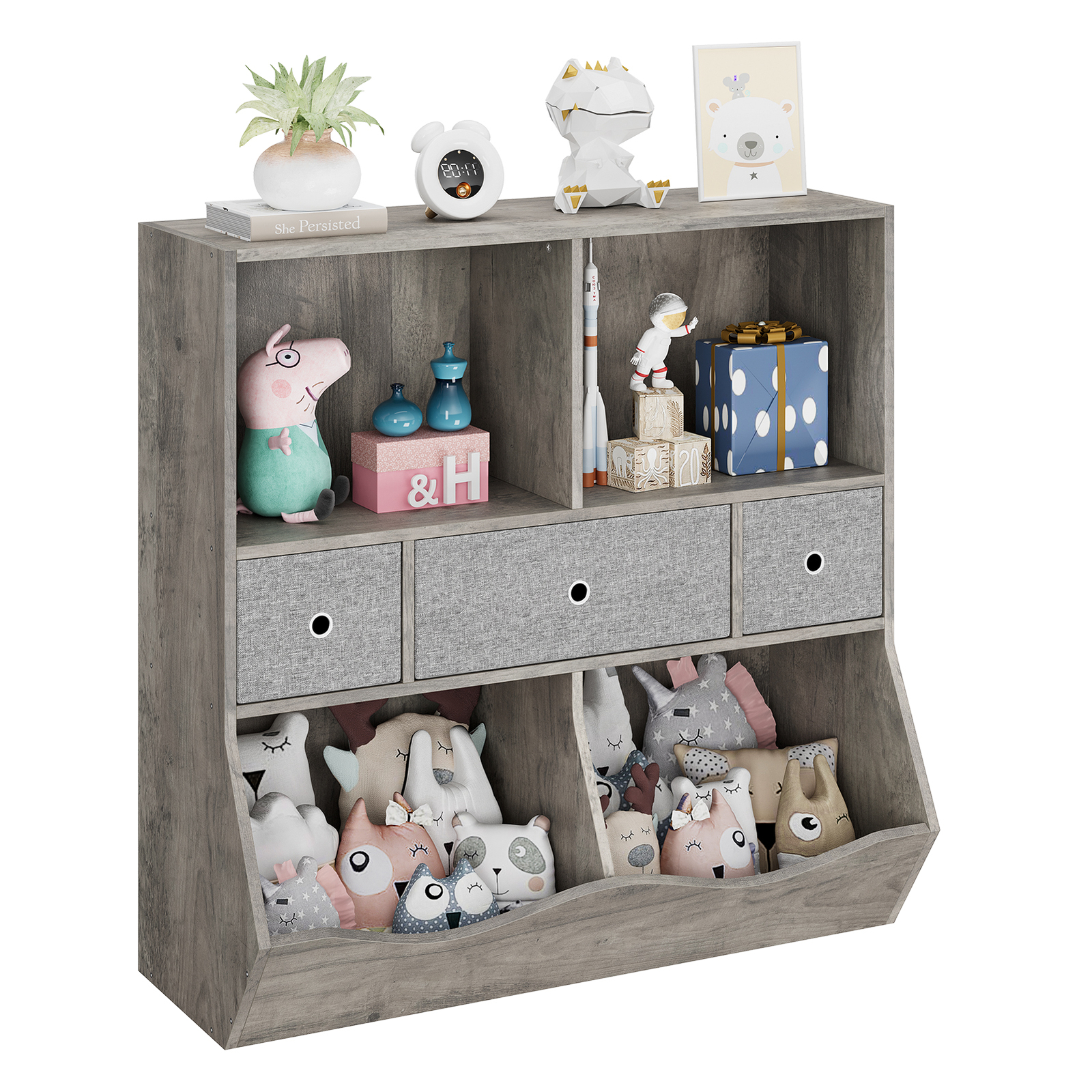Kids Bookshelf and Toy Storage Organizer With 3 Drawers, Floor Storage Cabinet