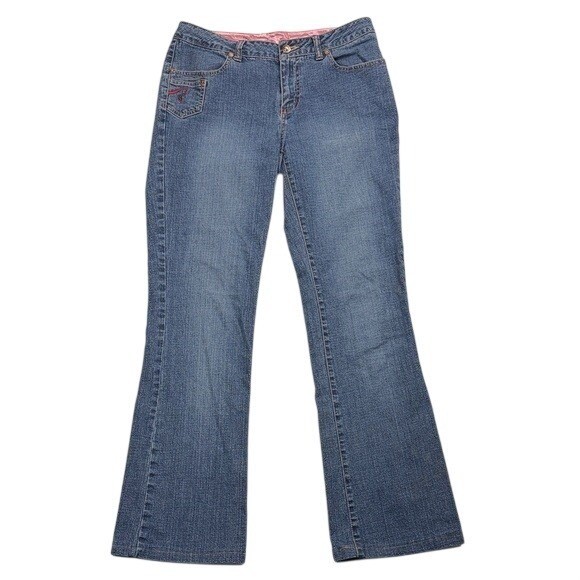 Fetish by Eve Womens Blue Medium Wash Flare Denim Jeans Mid Rise Size 31x27.5