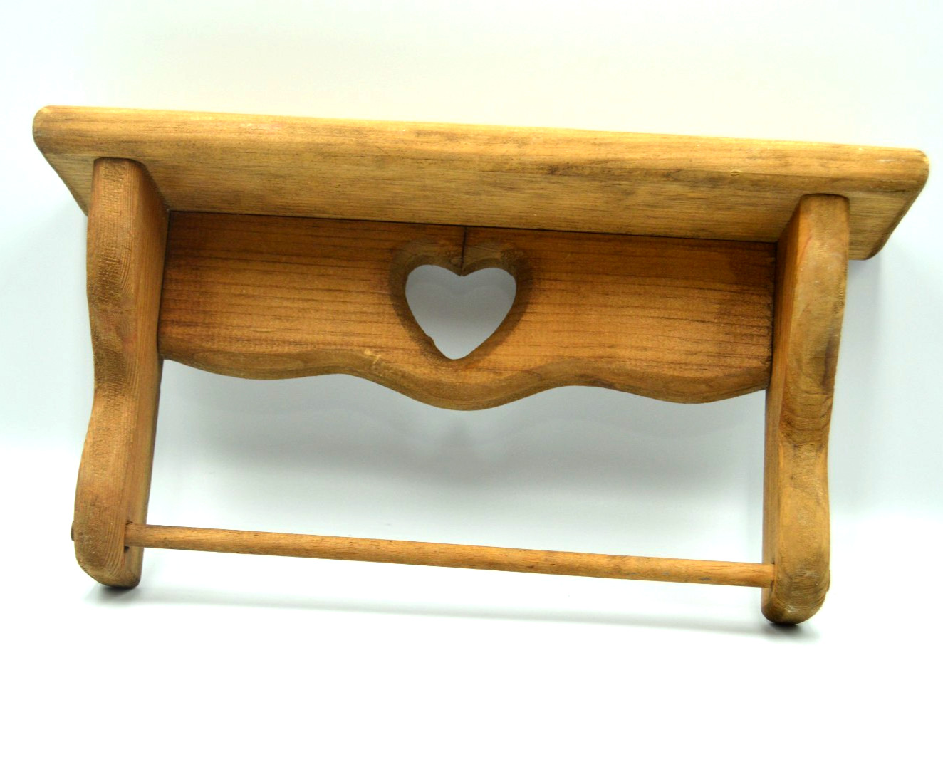 Vintage Wood Shelf Cottagecore Heart Towel Bar Wall Art Decor Display Small
