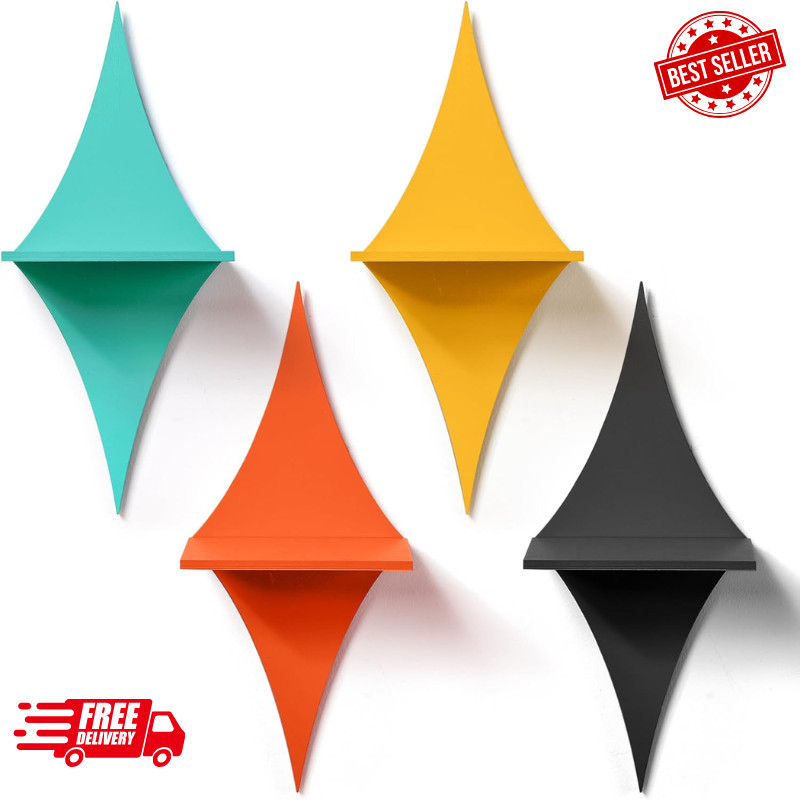 Mid Century Wall Shelves Set of 4 – Retro Rhombus Star Wall Art & Display