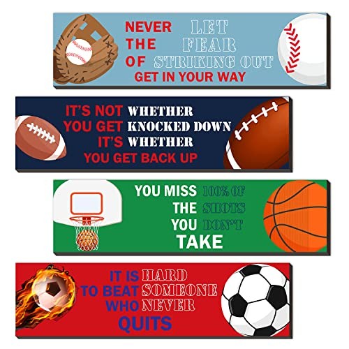 Sport Motivational Quote Wall Art(Pack of 4), Sport Themed for Boy's Blue Green
