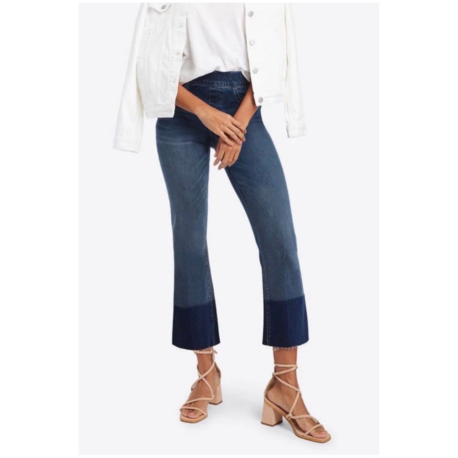 Spanx Women’s Sz S High Rise Flare Jeans Crop Two Tone Stretch Denim