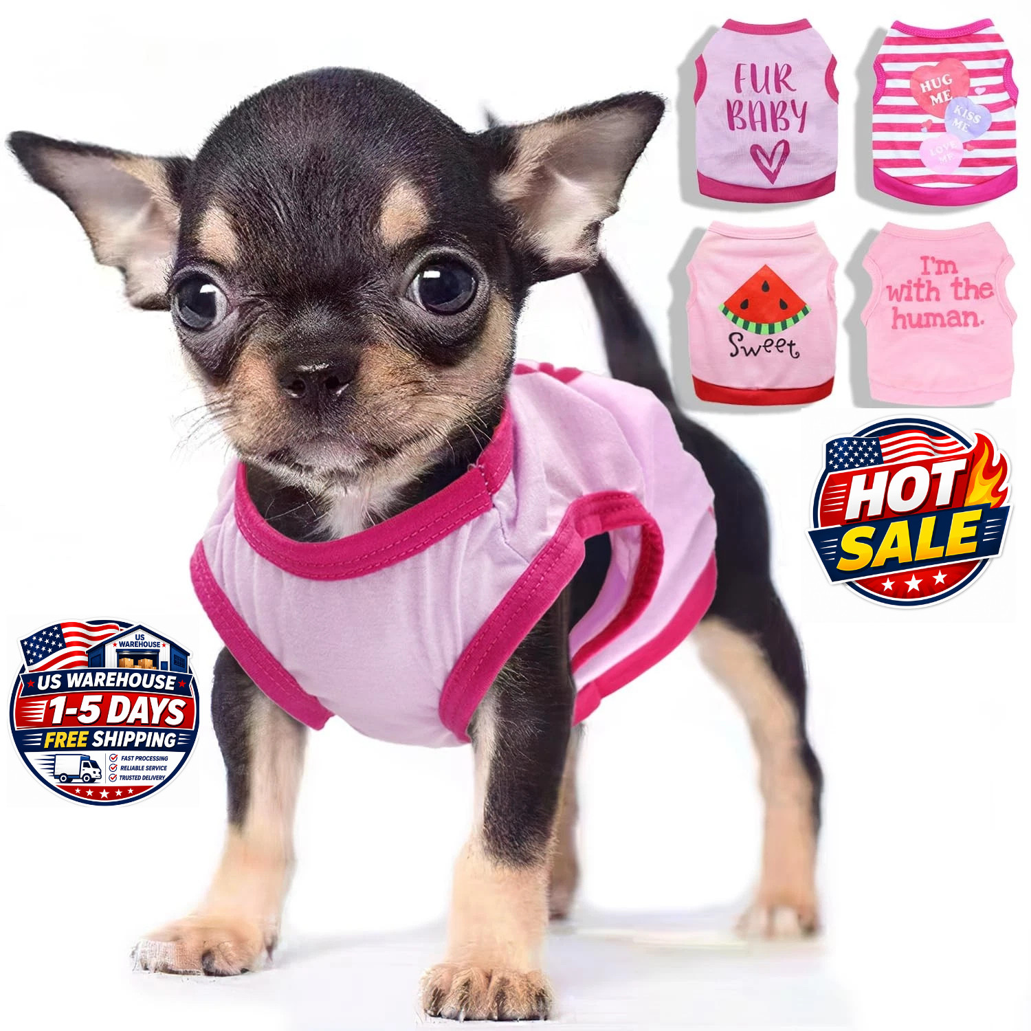 4 Pieces Chihuahua Dog Clothes for Small Dogs Girl Cute Pink Puppy Shirt Pet 