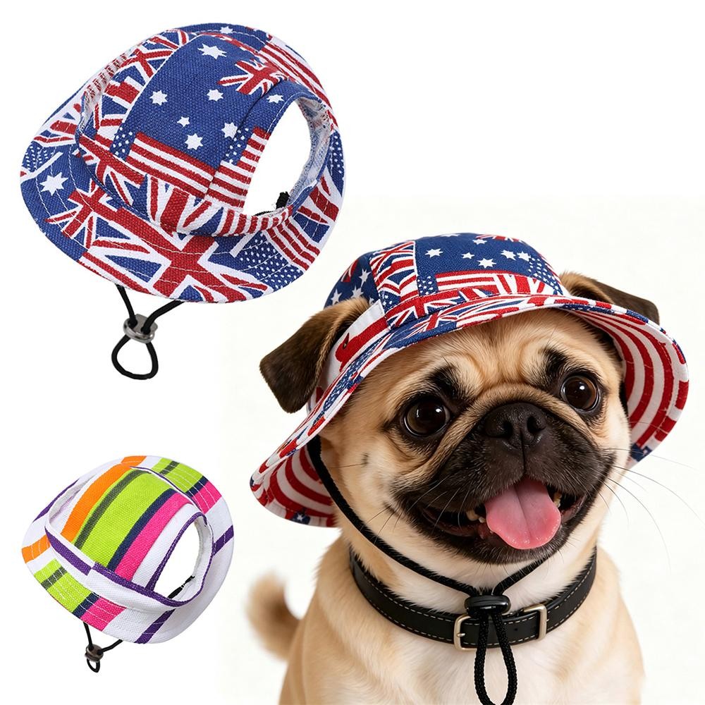 Cute Print Dog Canvas Hat Adjustable Pet Cap Small Medium Puppy Accessories