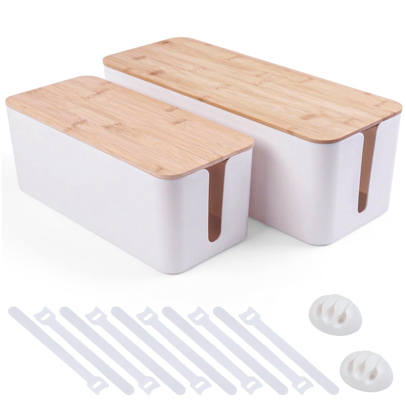 2 Pack Cable Management Box - Cord Organizer with 16"x6.2"x5.3", White