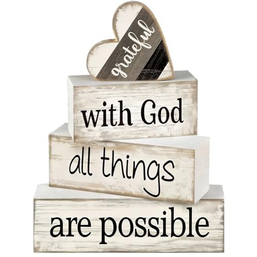 4 Pcs Christian Farmhouse Table Decor, Religious Wooden Farmhouse Tiered Faith