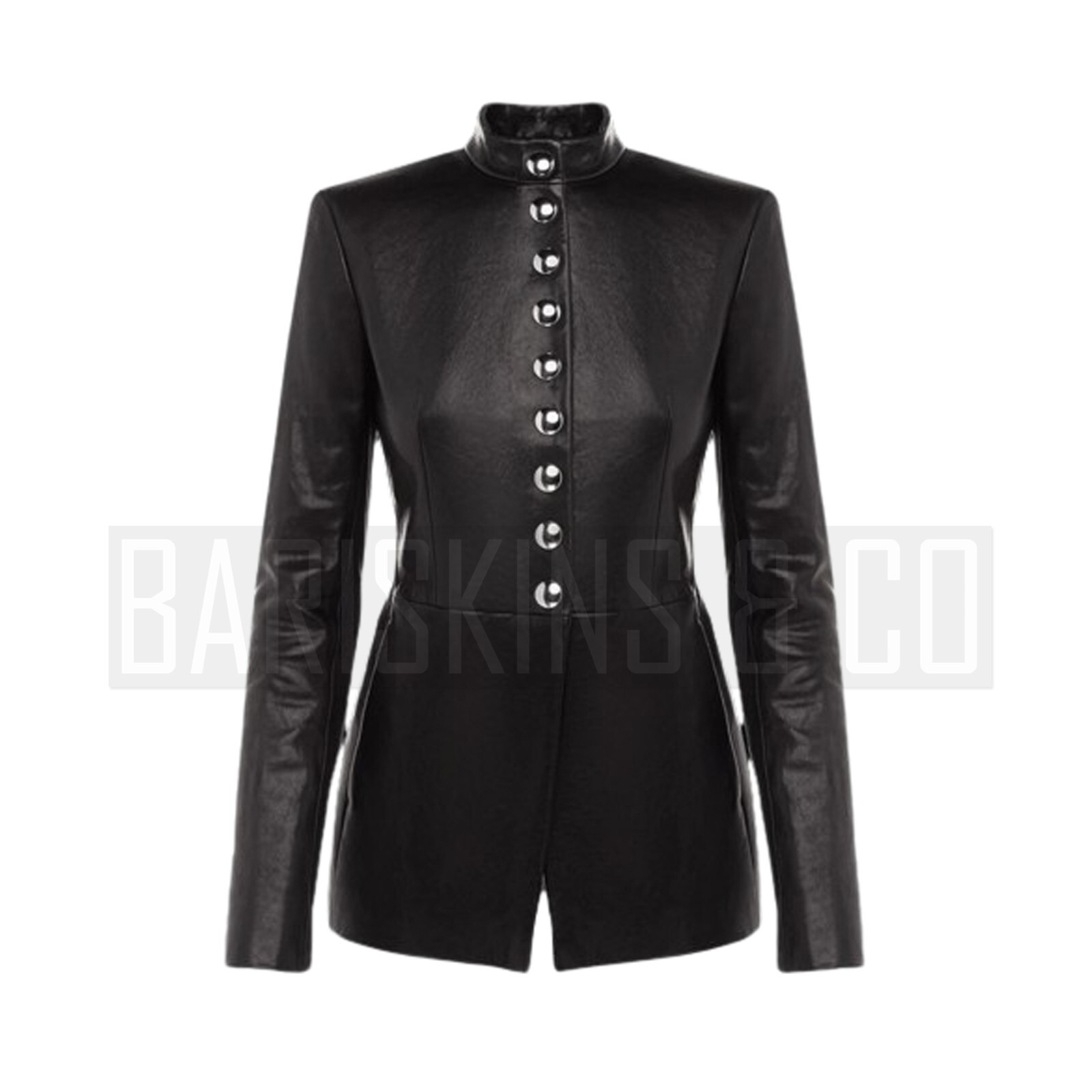 Black Military Style Leather Jacket For Women - Slim Fit, Real Lambskin Coat