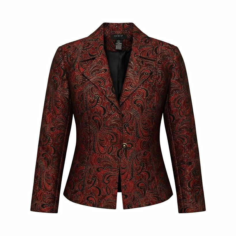 MSK Women's Red/Black/Gold Paisley Lined Blazer Jacket, Size S, Long Sleeve