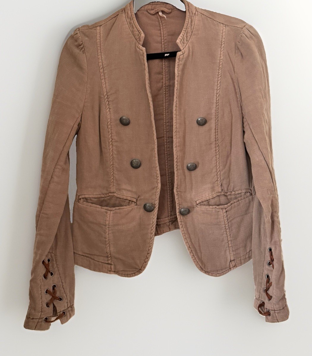 Free People Jagger Military Style Brown Cotton Blazer Casual Classic Versatile