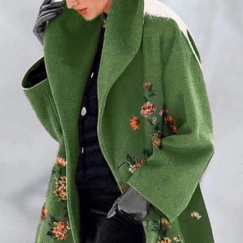 Women's Green Collar Print Lapel Jacket – European & American Style
