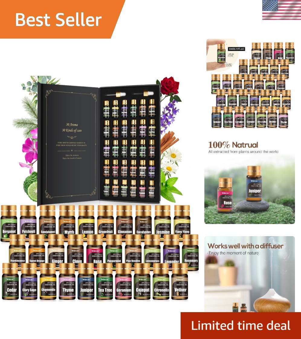Gift-Ready Essential Oils Collection - 30 Unique Aromatherapy Scents, 5ml Each
