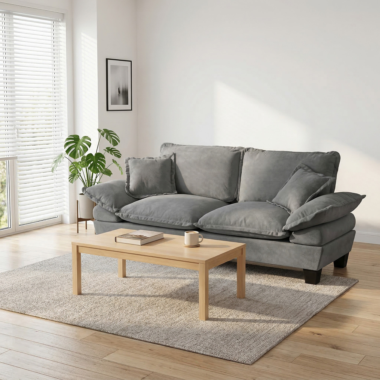 Chenille Sailboat Sofa, 2-Seater Modular Loveseat with Curved Armrests