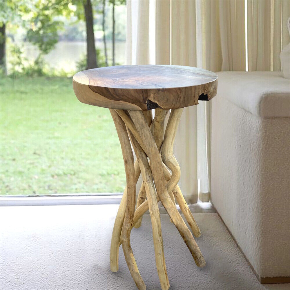 Teak Wood Branch End Table Rustic Side Table Small Accent Table Plant Stand Gift