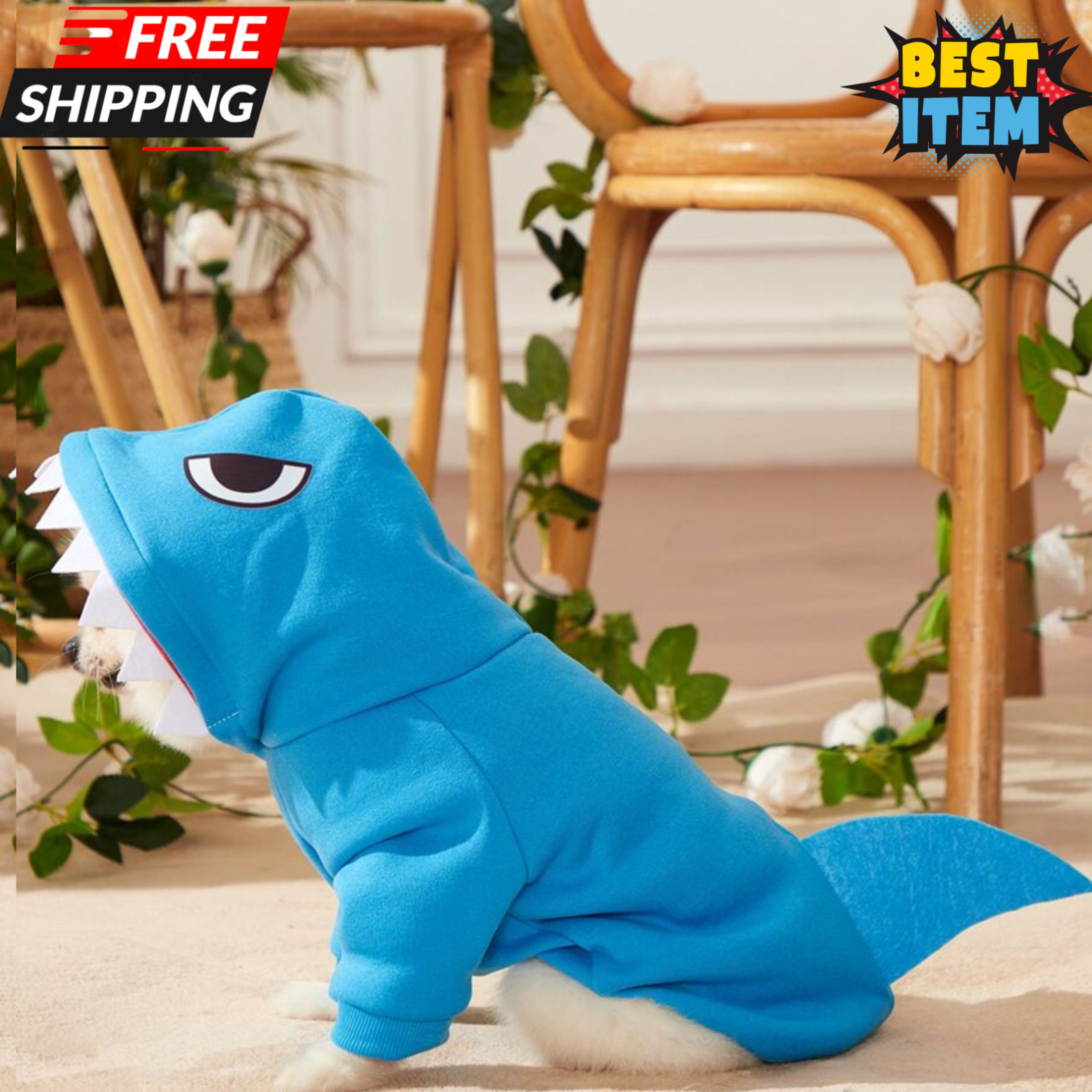 Pet Cosplay Shark Hoodie Cute Daily Dogs & Cat Soft Sweatshirt for Fall & Winter