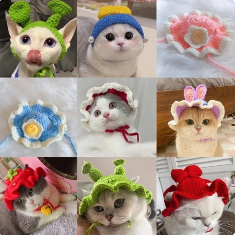 Pet Cat Hat Cute Funny Costume Knitted Cosplay Headwear Party Decor Gift