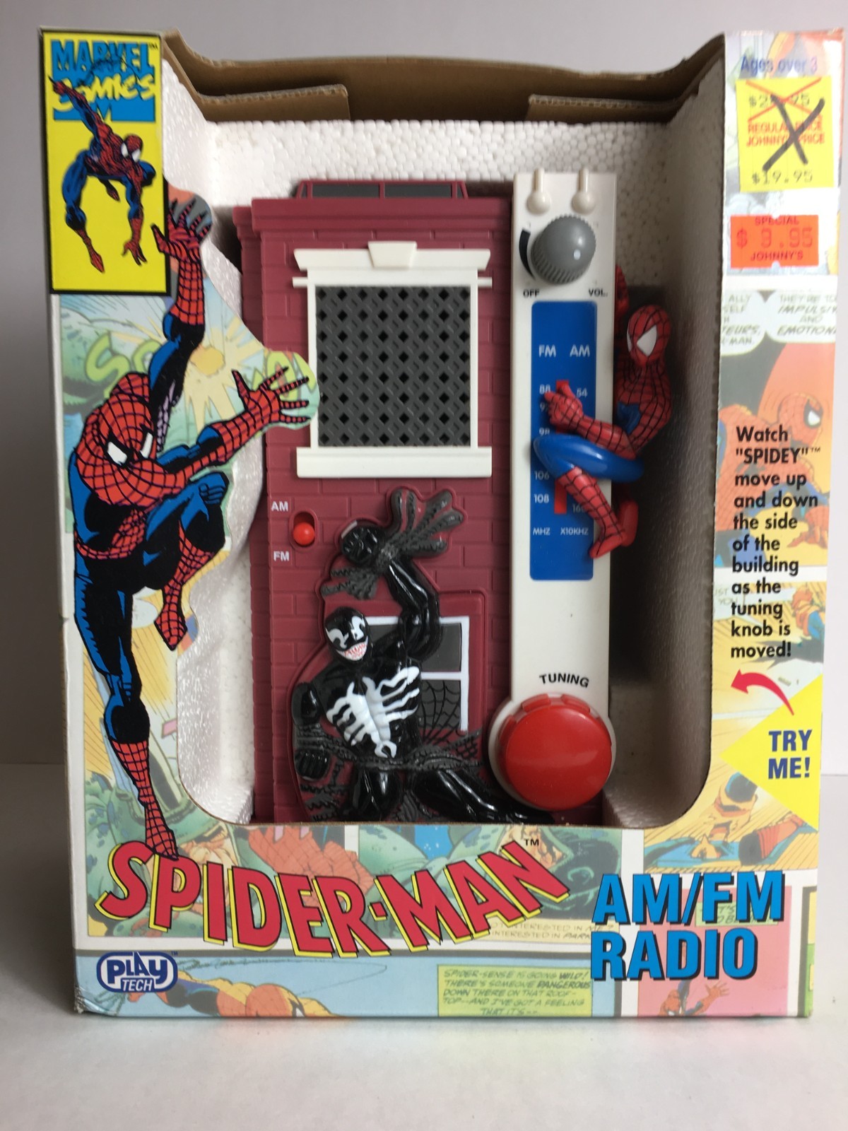 1993 Spider-Man Play Tech AM FM Radio NIB In Box Marvel Comics Spidey, Venom