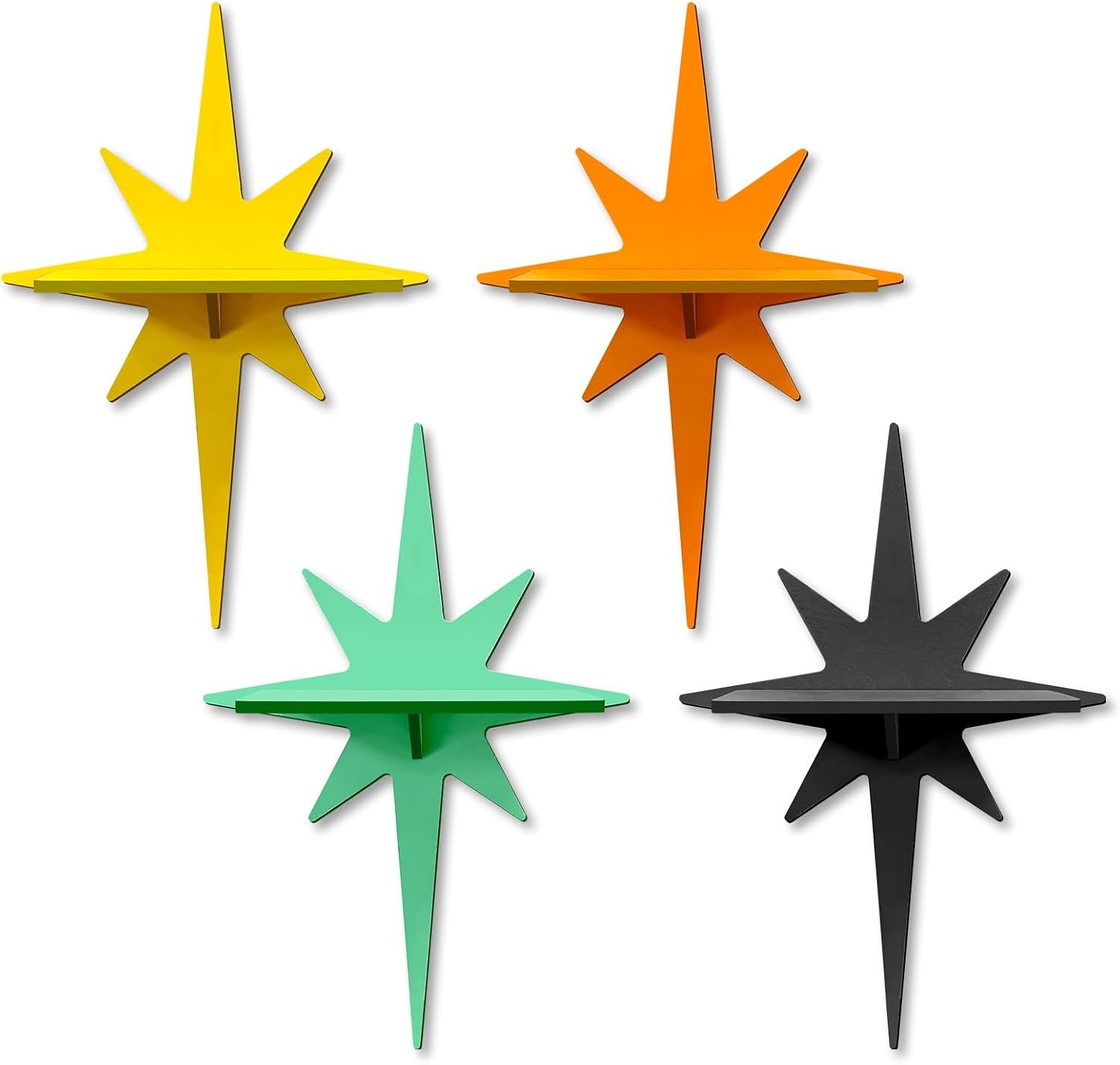 4 Pcs Star-Shaped Mid Century Modern Decor, Wooden Storage Shelves, Wooden Mi...