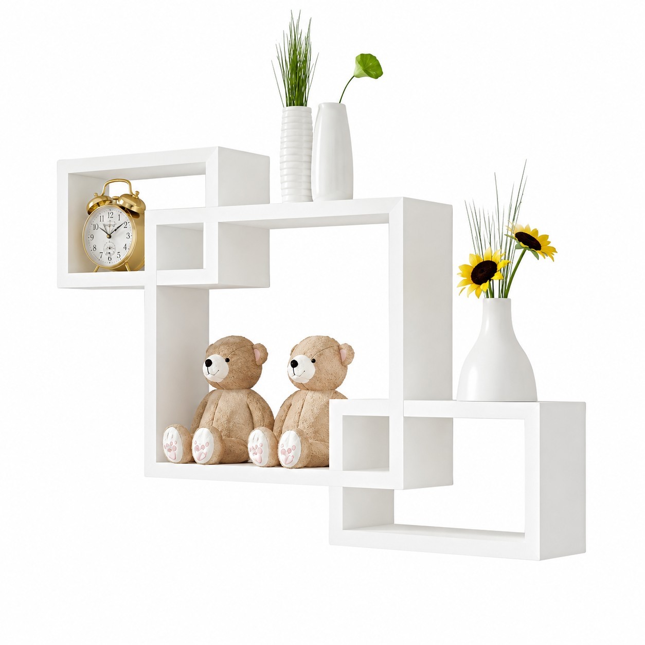 Modern White Geometric Floating Wall Shelf Display Organizer Decor New in Box