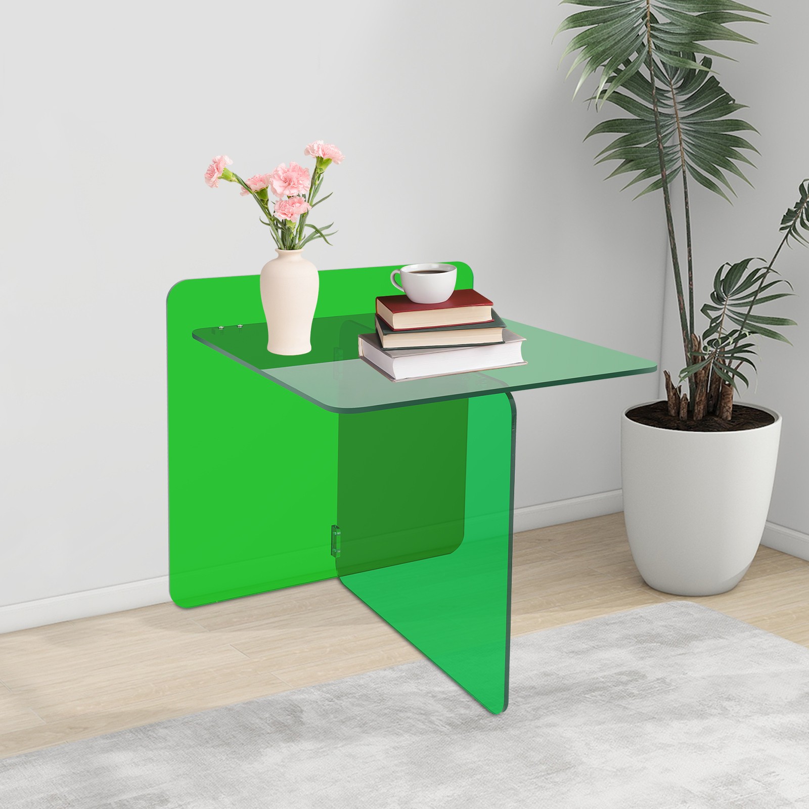 Acrylic End Table Modern Decor Side Tables For Living Room 19.7x19.7x18" Green